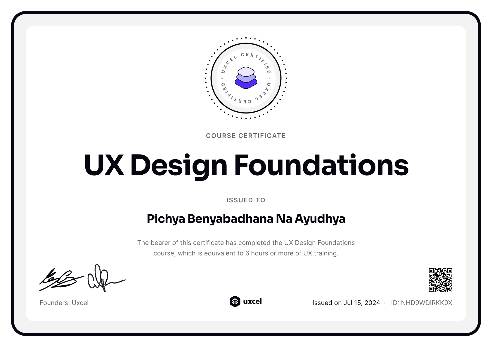 Pichya Benyabadhana Na Ayudhya's certificate